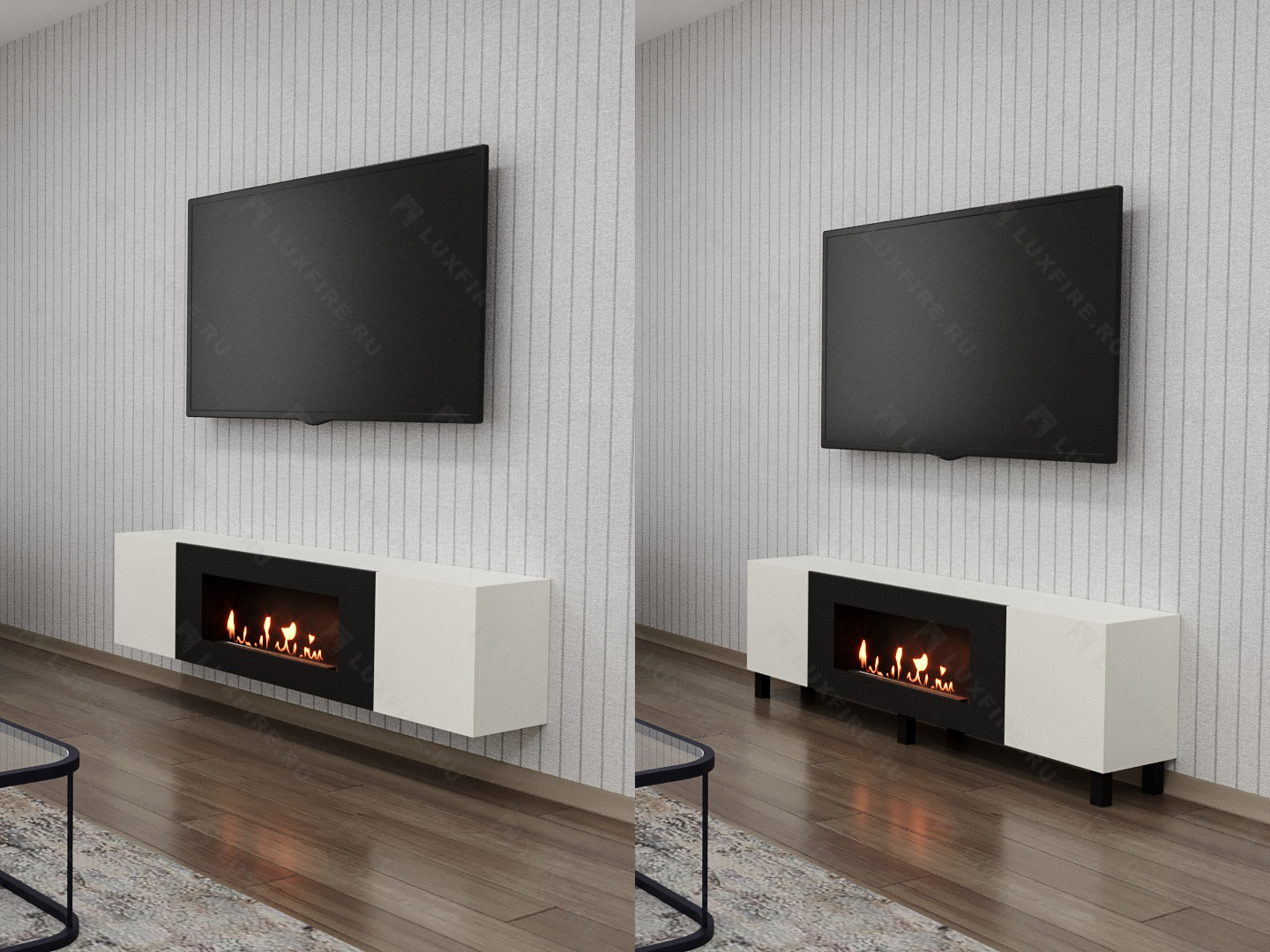 Тумба универсальная Lux Fire "Байкал Н" 1600, ножки, белый, с биокамином 900 Тумба универсальная Lux Fire "Байкал Н" 1600, ножки, белый, с биокамином 900